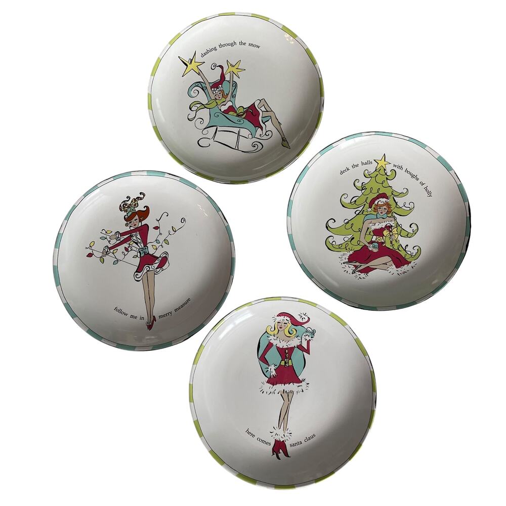 Rosanna Christmas Santa Baby Salad Plates Set of 4 Dishes Whimsical Kitschy READ
